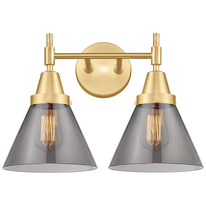 Caden Cone 8" 2 Light 17" Bath Light - Satin Gold - Plated Smoke