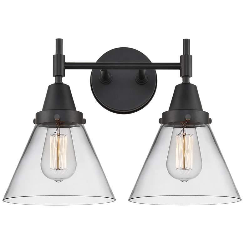 Caden Cone 8" 2 Light 17" LED Bath Light - Matte Black - Clear Shade