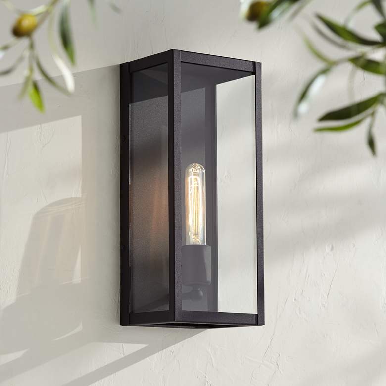 Cornell 14 1/4" High Sand Black Box Outdoor Wall Light