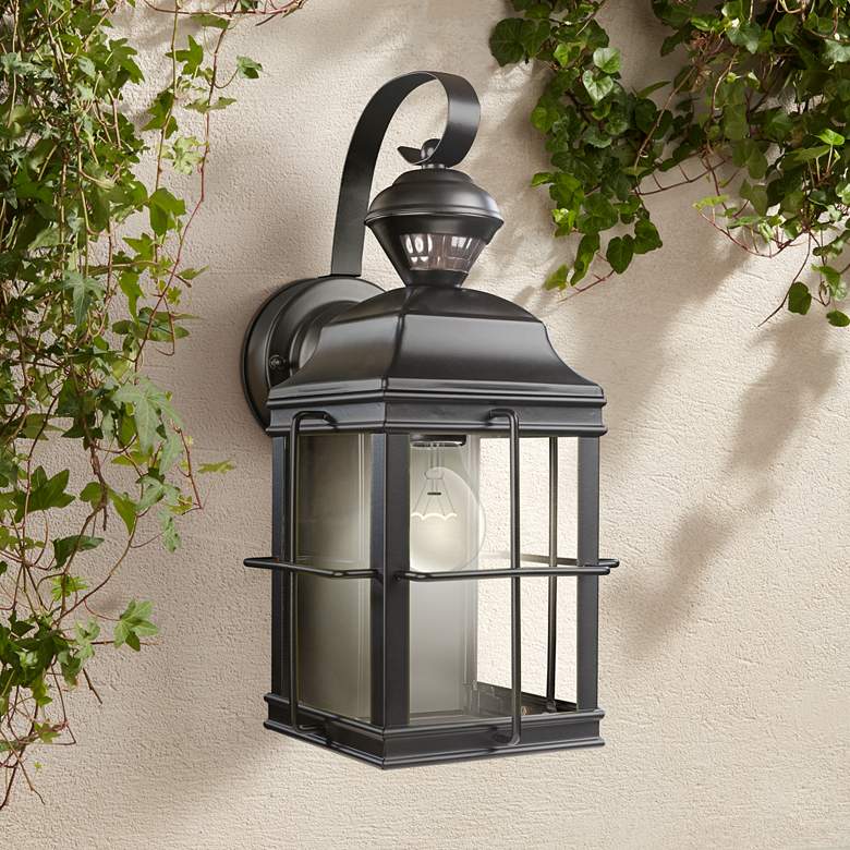 Crista 14 3/4" High Black Motion Sensor Outdoor Wall Light