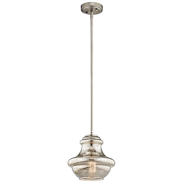 Everly 9 1/2"W Brushed Nickel and Mercury Glass Mini Pendant