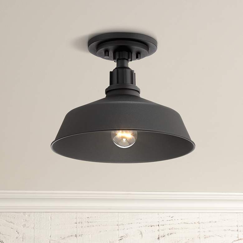 Franklin Iron Works Arnett Black Outdoor Ceiling Light
