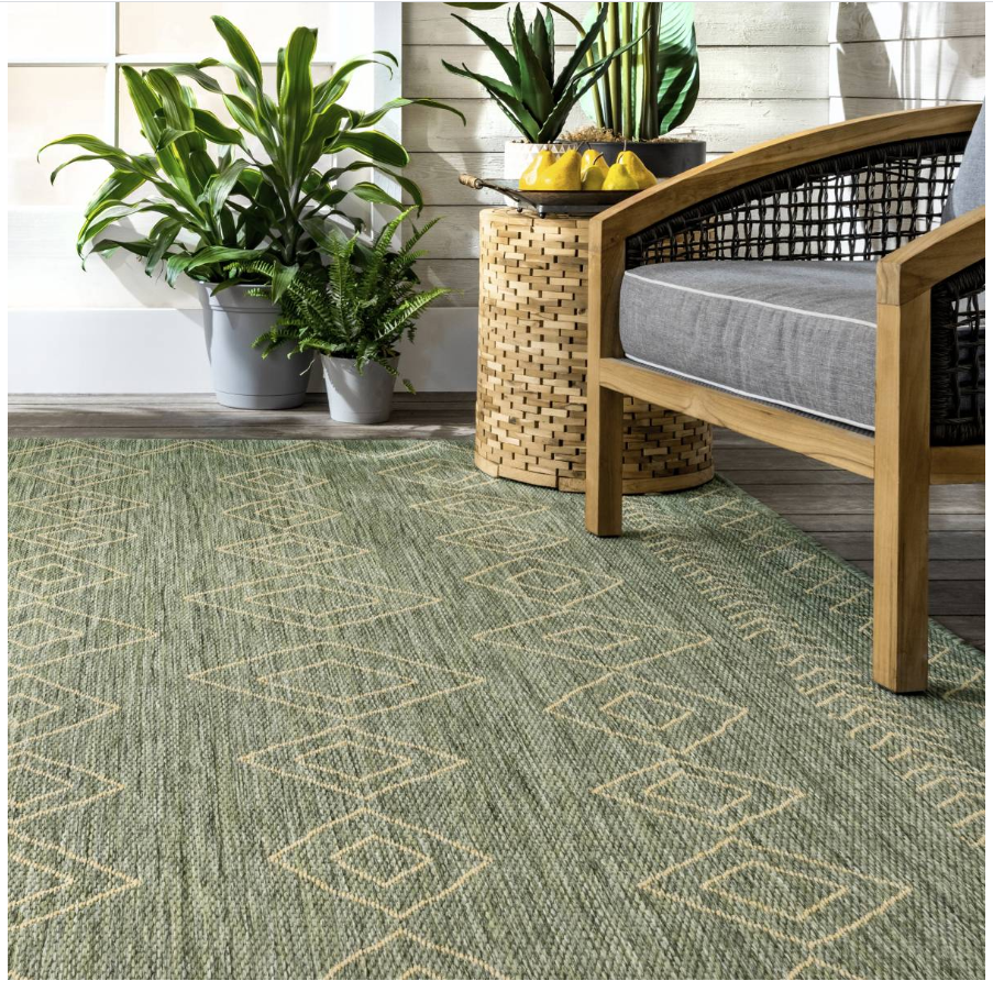 Moroccan Tribal Accent Sage Indoor/Outdoor Area Rugs - Durable/Easy Maintenance
