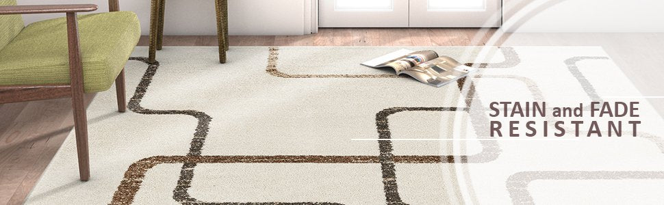 Modern Geometric Ivory Beige Comfy Area Rugs