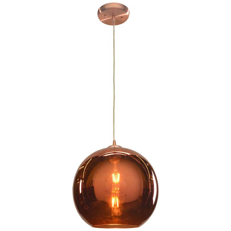 Glow E26 LED Pendant - 12" - Brushed Copper Finish - Copper Glass Diff