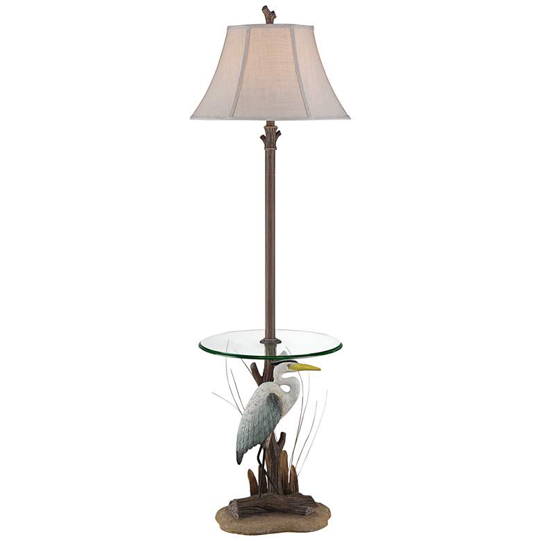 Heron Antique Floor Lamp with Glass Tray