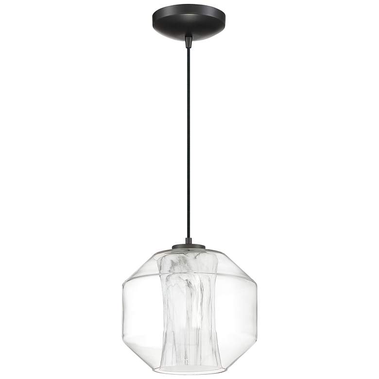 I-Biza 9 1/2"W Black w/ White Marble Shade LED Mini Pendant