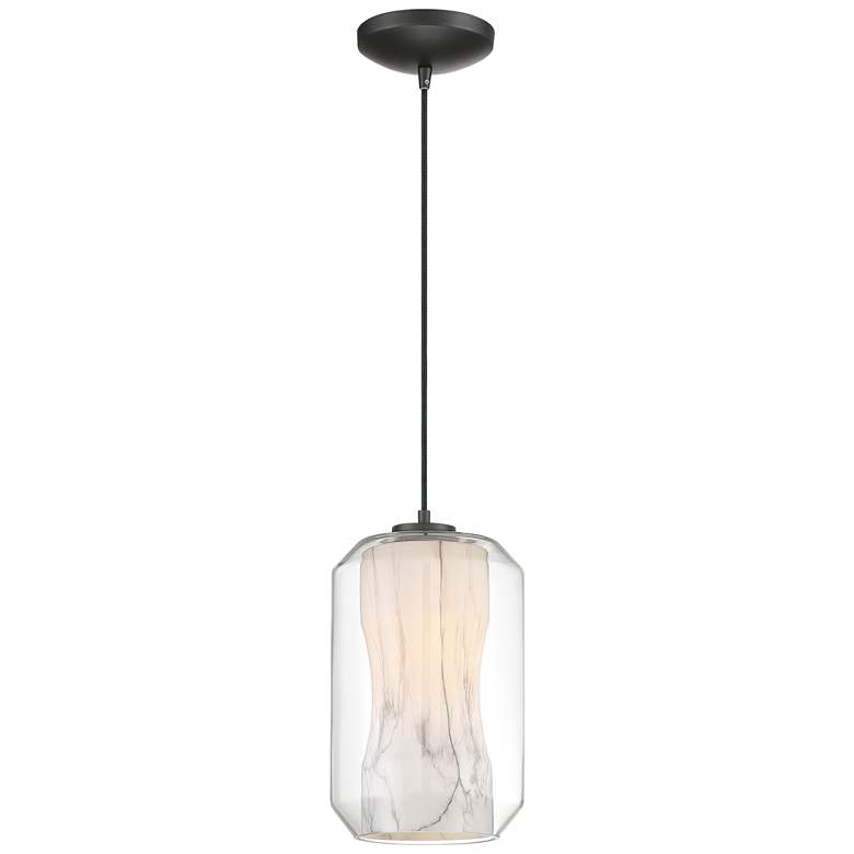 I-Biza - E26 LED Cylinder Pendant - Black Finish - White Marble Glass