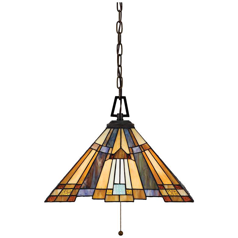 Inglenook 17" Wide Tiffany-Style Art Glass Pull-Chain Pendant Light