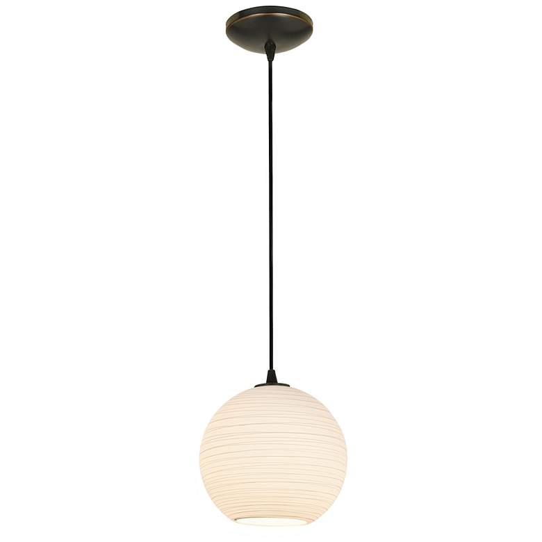 Japanese Lantern LED Cord Pendant - 10" - Oil Bronze Finish, White Lin