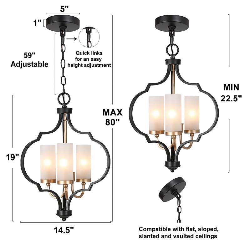 Jonas 14 1/2" Wide Black and Gold 3-Light Chandelier