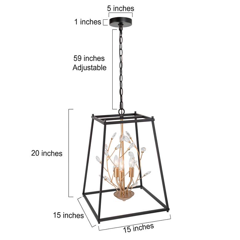 Jonas 15" Wide Black and Gold 3-Light Crystal Chandelier