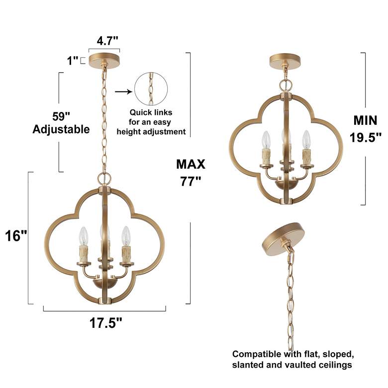 Jonas 17 1/2" Wide Gold 4-Light Quatrefoil Chandelier