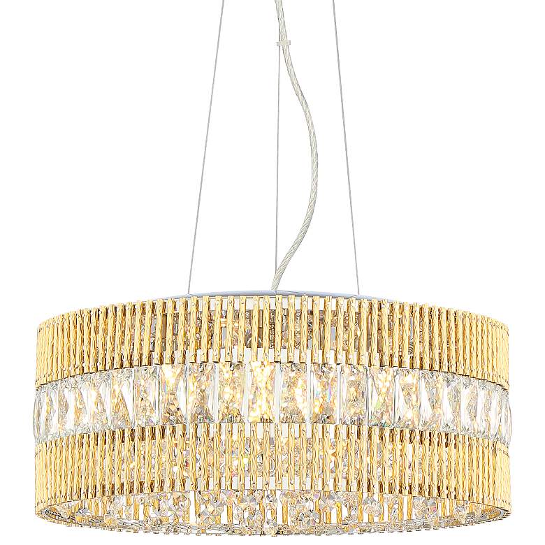 Jonna 16"W French Gold and Crystal Drum LED Pendant Light