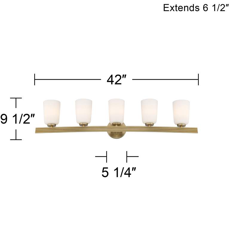 Kindred 42" Wide Warm Brass Opal Glass 5-Light Bath Light