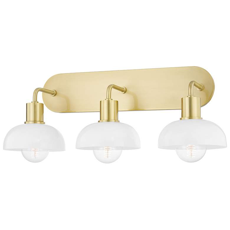 Kyla - 3-Light Bath Bracket - Aged Brass Finish - Opal Glossy Glass