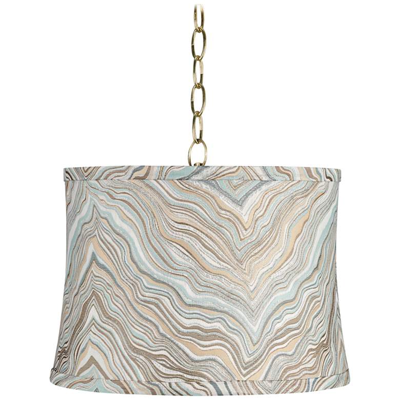 Marbled 14" Wide Antique Brass Shaded Pendant Light