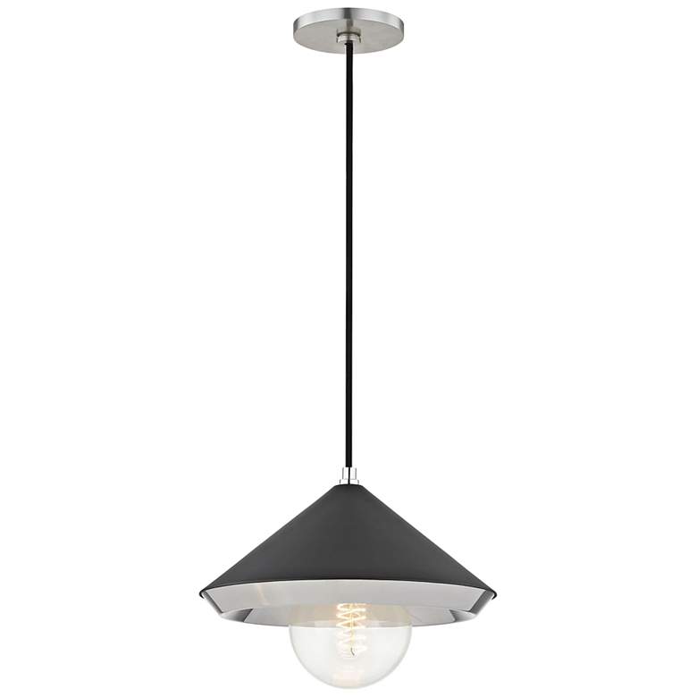Marnie 11 3/4"W Polished Nickel Mini Pendant w/ Black Shade
