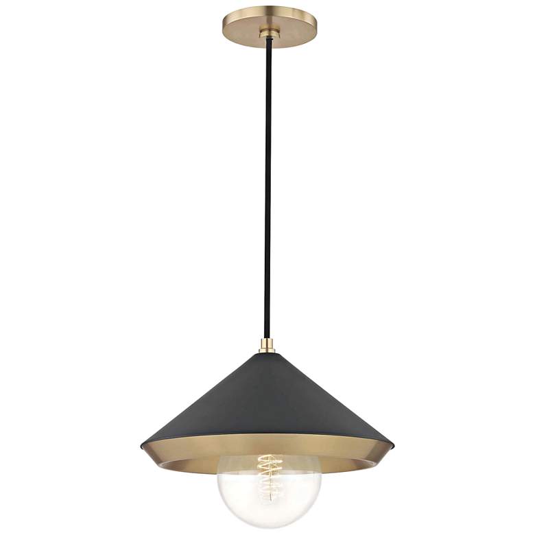 Mitzi Marnie 12 1/2"W Aged Brass Mini Pendant w/ Black Shade