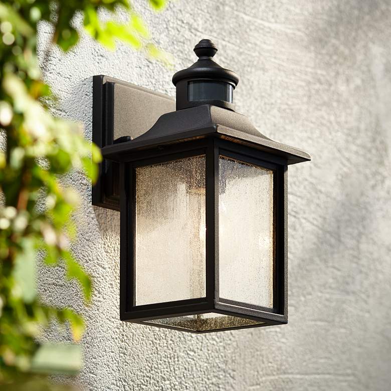 Moray Bay 11 1/2" High Black Motion Sensor Outdoor Wall Light
