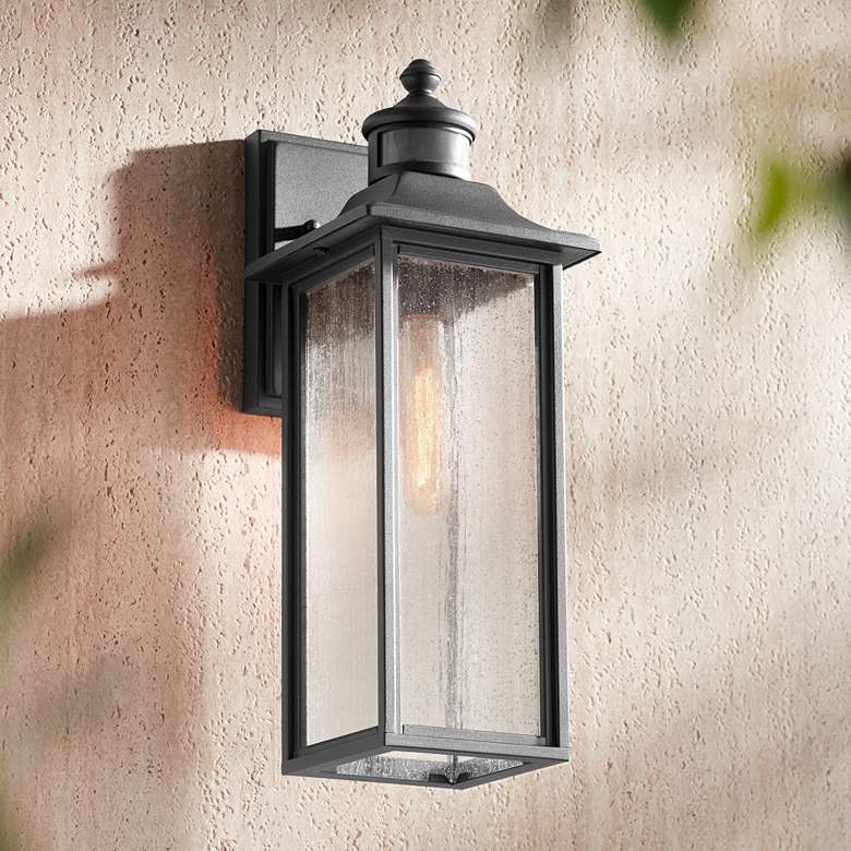 Moray Bay 16 1/2" High Black Motion Sensor Outdoor Wall Light Set of 2