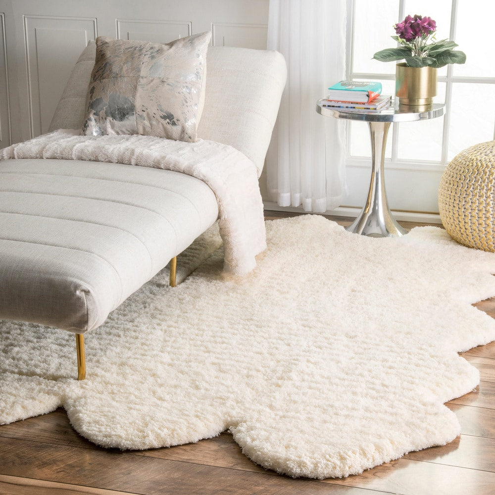 Handmade Faux Sheepskin Ivory White Soft Plush Shag Area Rug