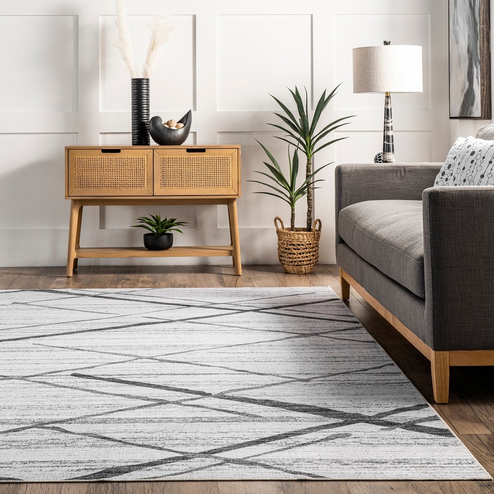 Trellis Stripes Machine Washable Area Rug