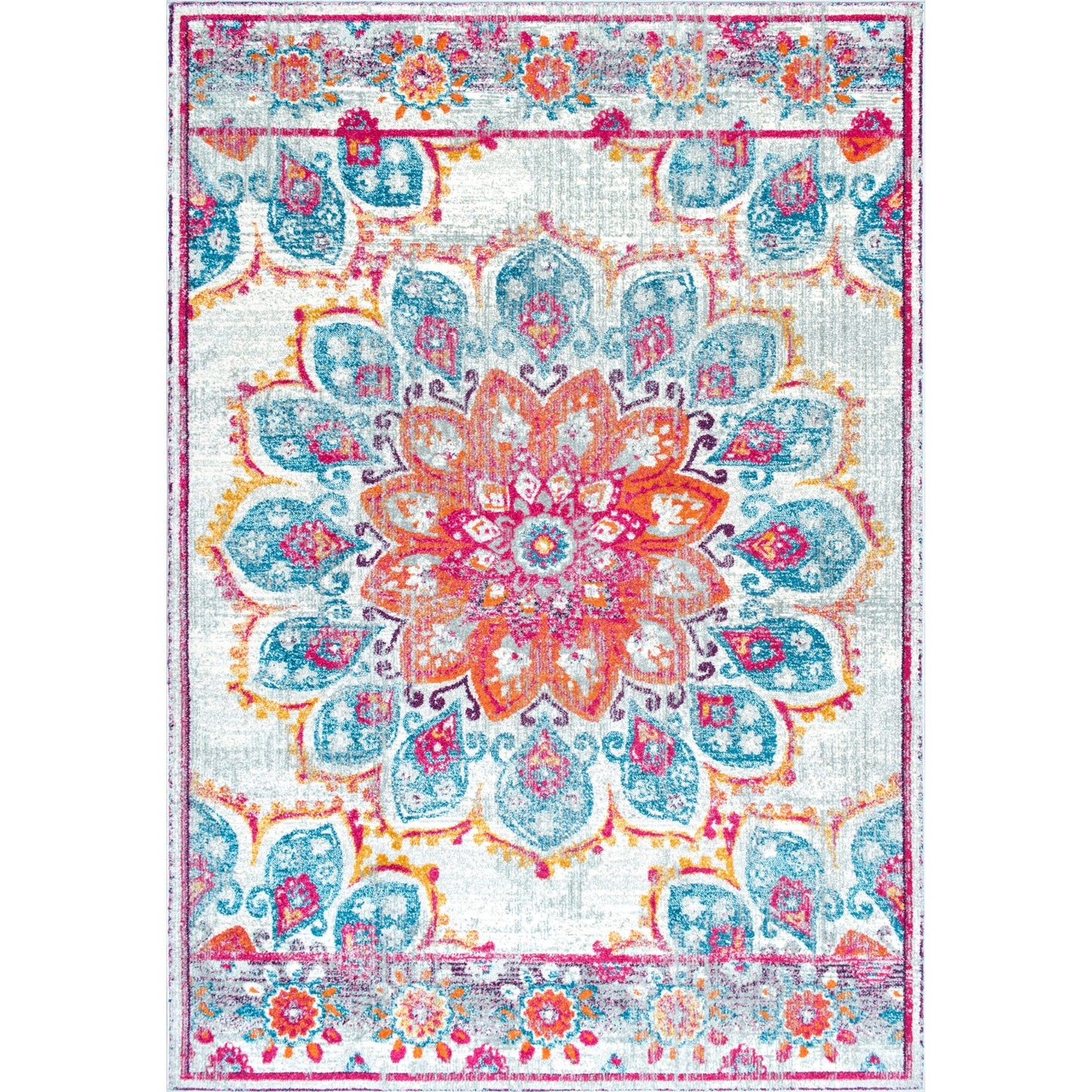 Floral Vintage Turquoise Pink Orange Area Rugs