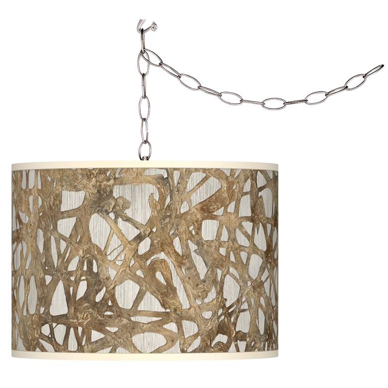 Organic Nest Giclee Brushed Silver Plug-In Swag Pendant