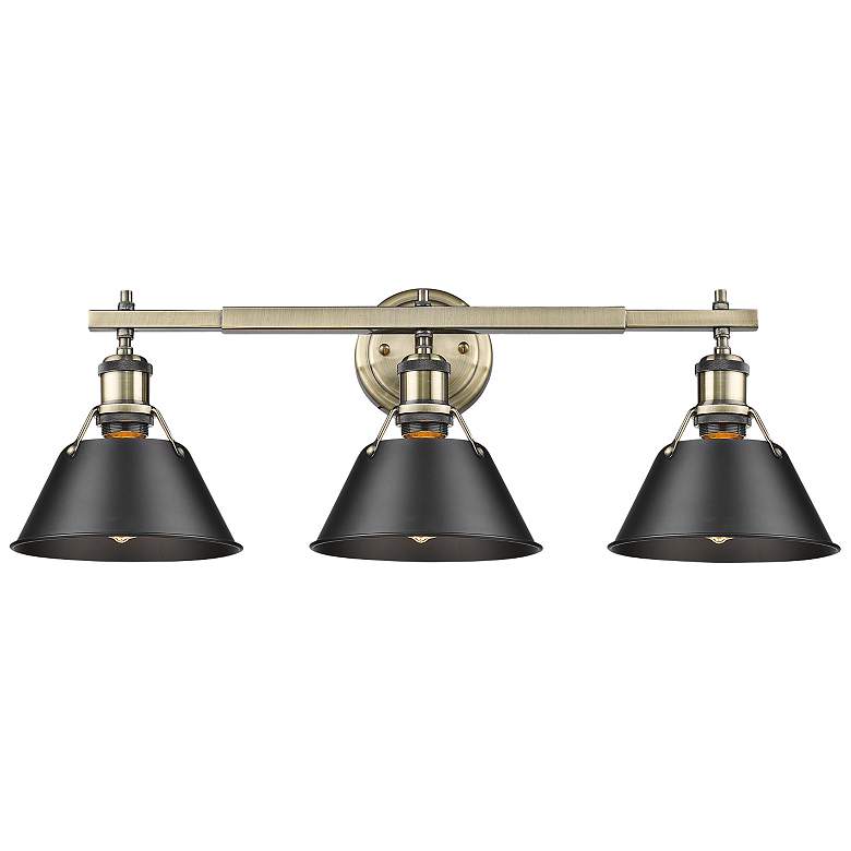Orwell 24 1/4"W Aged Brass 3-Light Bath Light w/ Black Shade
