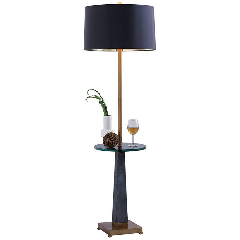Port 68 Cairo Gray and Age brass Floor Lamp with Tray Table