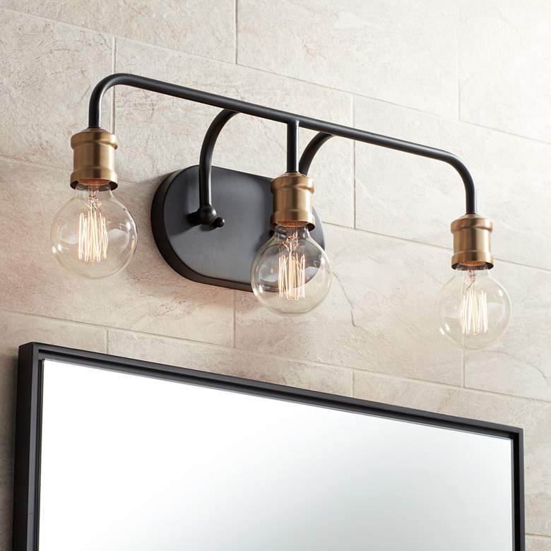 Possini Euro Aras 20" Wide Black and Brass 3-Light Bath Light