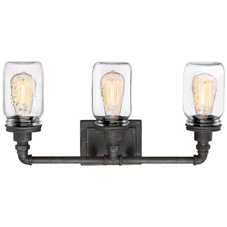 Quoizel Squire 21 1/2" Wide Rustic Black Jar Glass 3-Light Bath Light