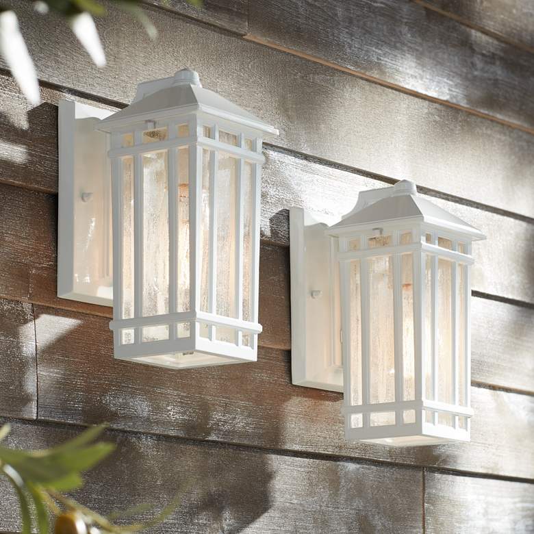 Sierra Craftsman 10" High White Outdoor Wall Light Set of 2