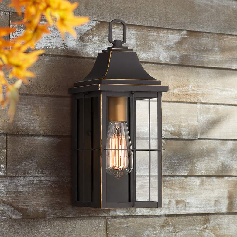 Sunderland 15" High Black Warm Gold Outdoor Wall Light