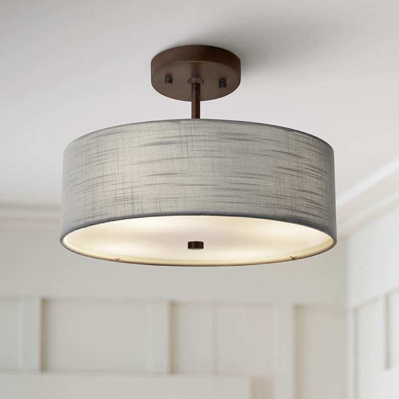 Textile™ Classic 14"W Bronze Gray Drum Pendant Light