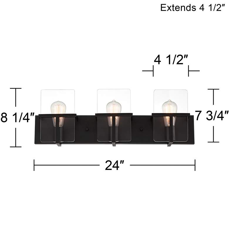 Trezza 24" Wide Matte Black 3-Light Vanity Bath Light