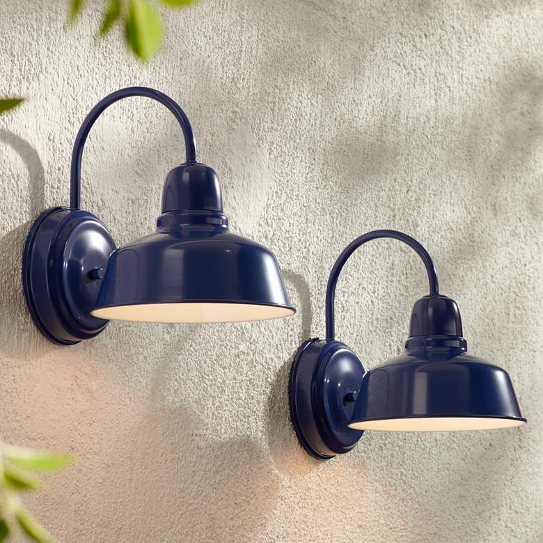 Urban Barn 11 1/4" High Blue Indoor-Outdoor Wall Light Set of 2