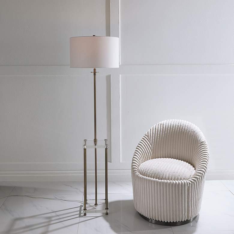 Uttermost Palladian Antique Brass Floor Lamp with Tray Table