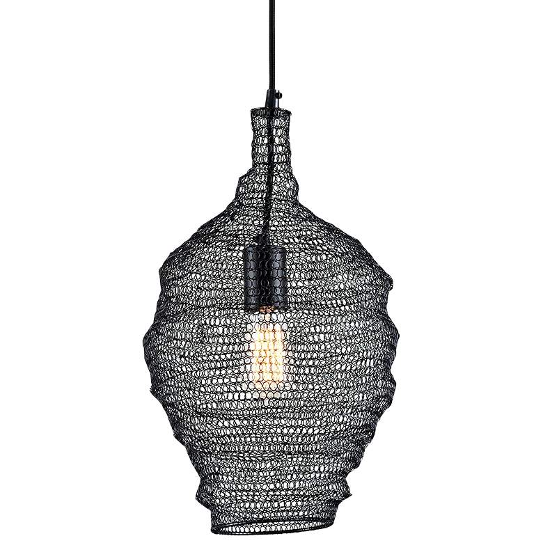 Wabi Sabi 12"W Black Mini Pendant w/ Black Iron Mesh Shade