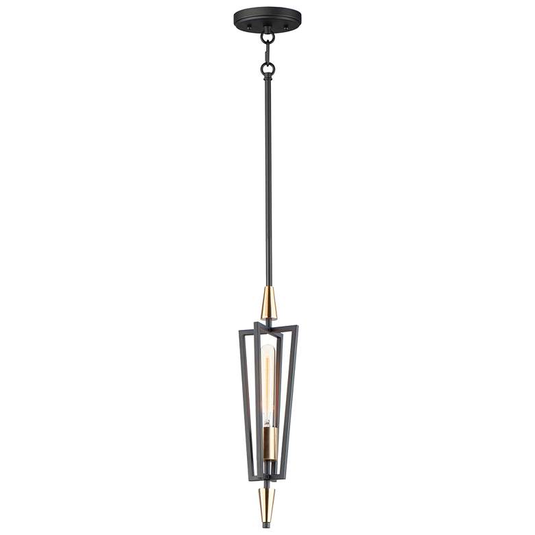Wings 1 Light 4.75" Wide Black/Satin Brass Pendant Light