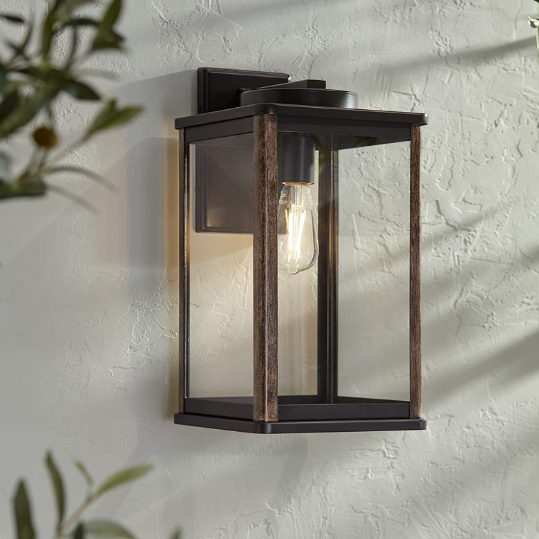 Wordsworth Field 17" High Bronze and Wood Grain Outdoor Wall Light