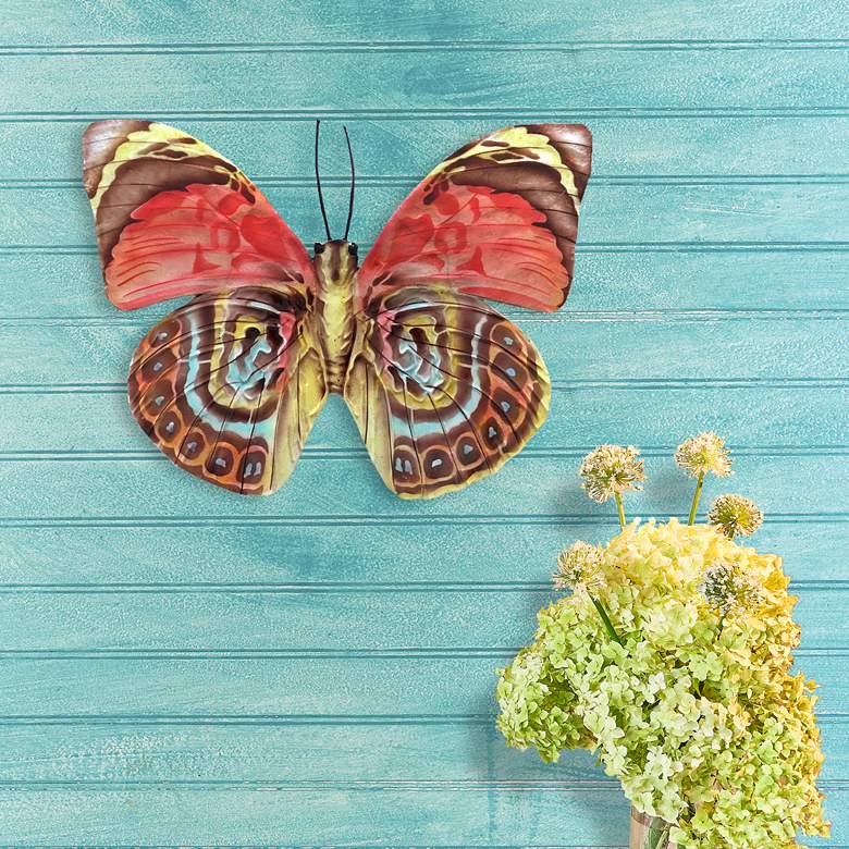 Eangee Butterfly 11"W Red Multi-Color Capiz Shell Wall Decor