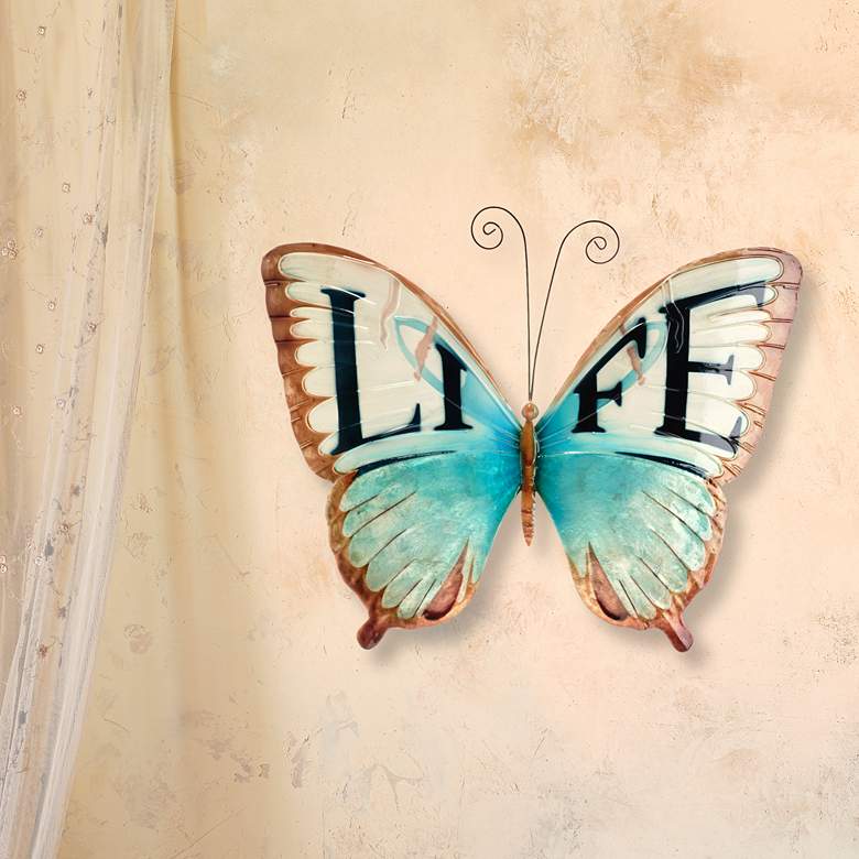 Eangee Butterfly 18"W Blue Brown Life Capiz Shell Wall Decor