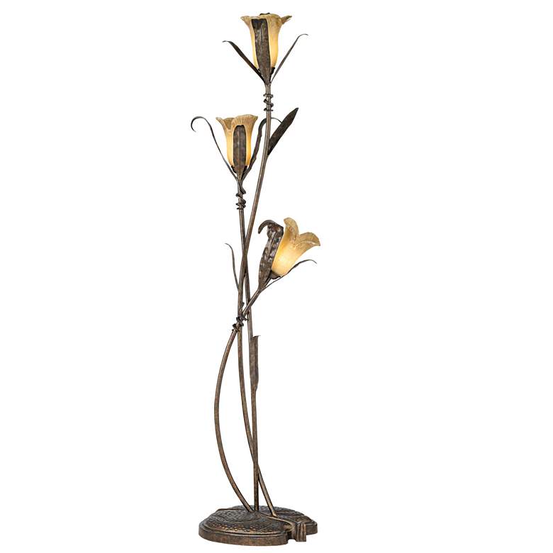 Franklin Iron Works Bronze and Gold Intertwined Lilies Floor Lamp