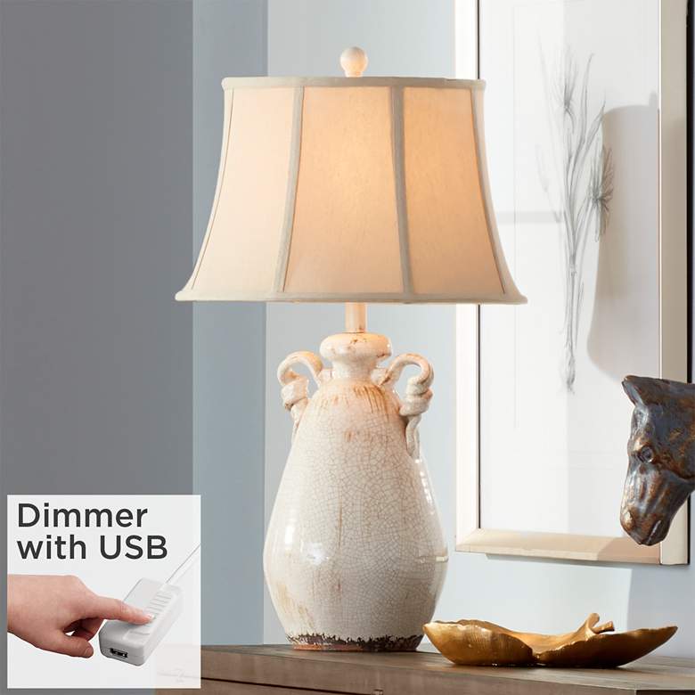 Isabella Ivory Ceramic Table Lamp by Regency Hill With USB Dimmer