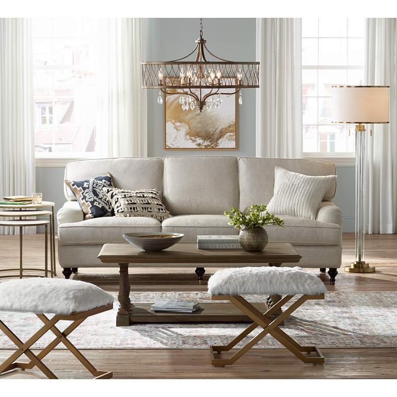 Possini Euro Cadence Crystal Column Floor Lamp Satin Brass