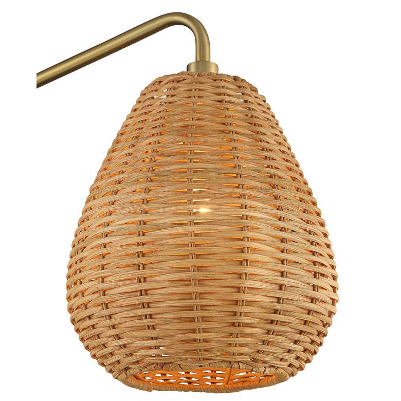 Willa Warm Gold Swing Arm Plug-In Wall Light with Wicker Shade