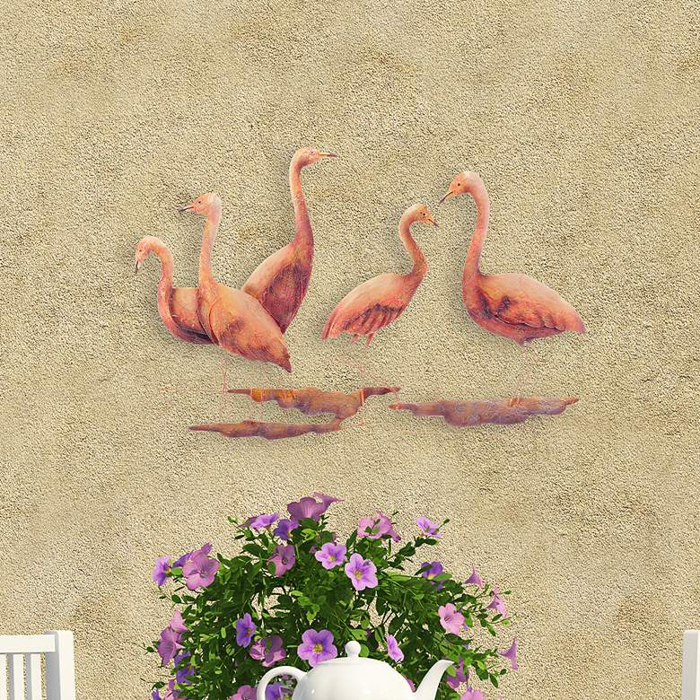 Group Of Five Flamingos 22" Wide Capiz Shell Wall Decor