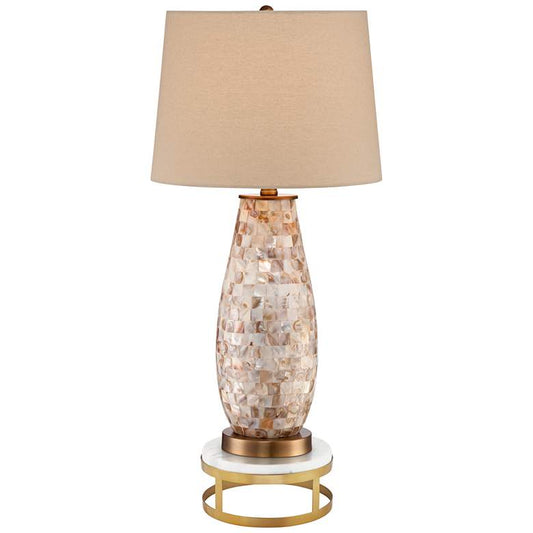 Kylie Mother of Pearl Tile Vase Table Lamp With Brass Round Riser